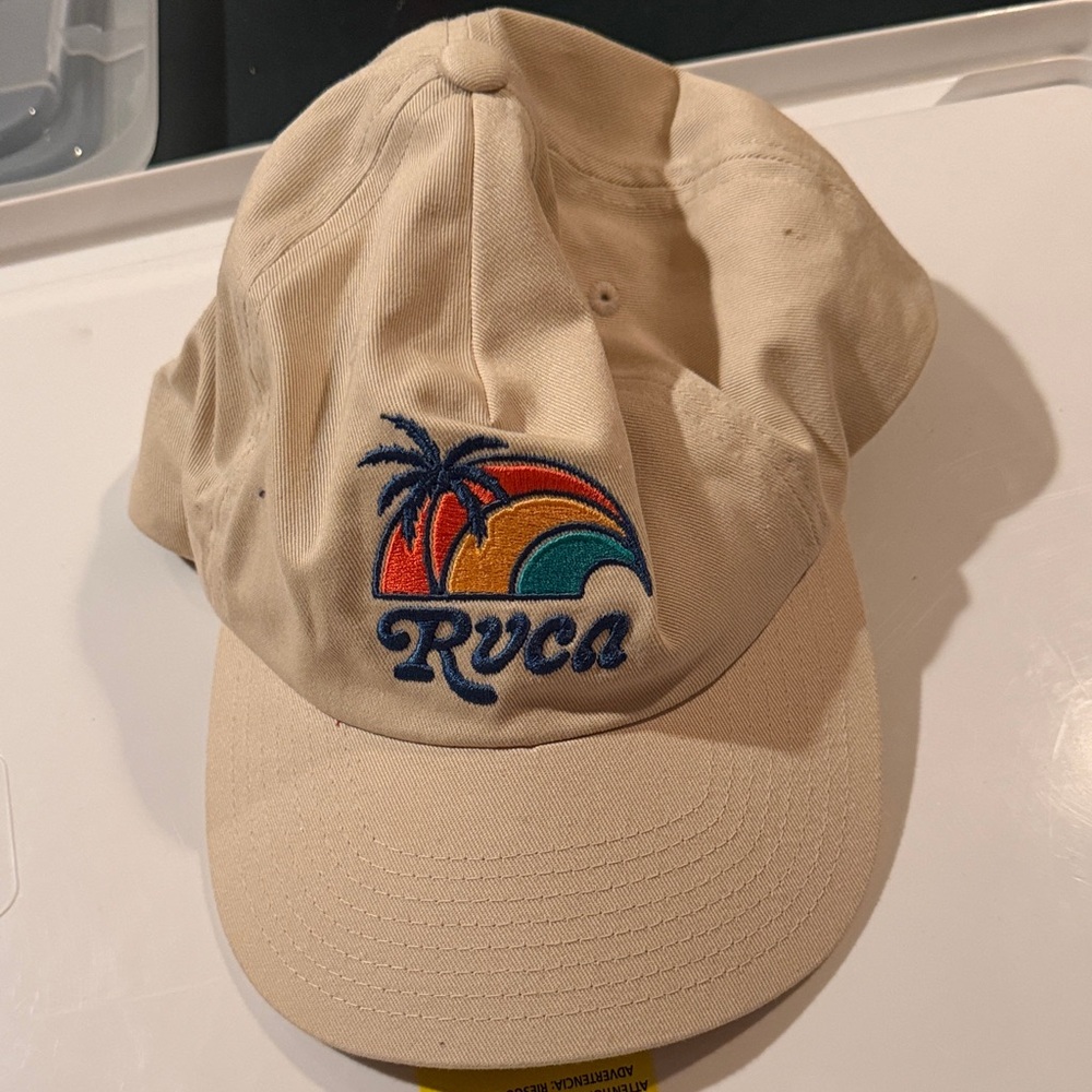 RVCA Beige Cap with Orange, Yellow and Teal Sunset Embroidery